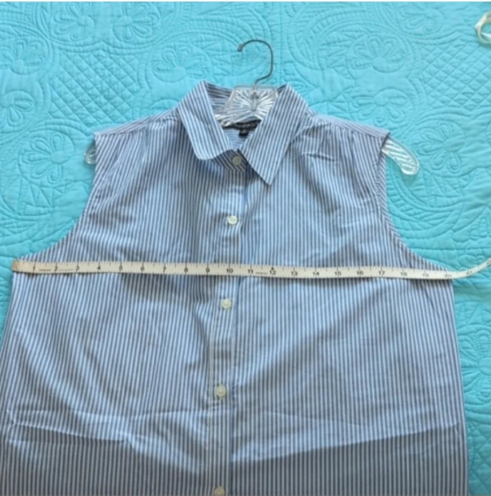 Blue striped sleeveless button-up casual Collared Shirt swim coverup 100%Cotton - Picture 4 of 8